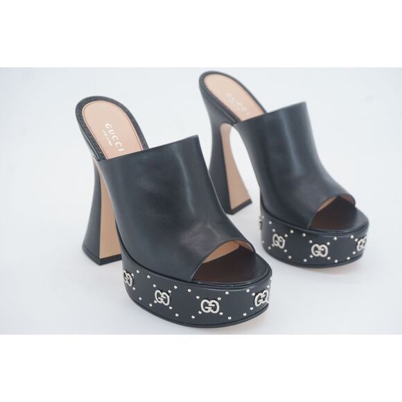 Gucci Malaga Black Open Toe Slide Mule GG Logo Platform Sandals SZ 38.5 $1190 - Picture 5 of 12